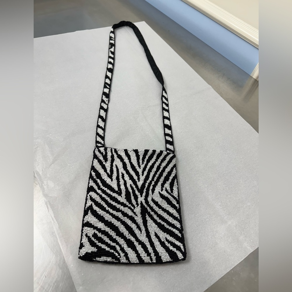 Beaded Black and White Zebra Pattern Shoulder Bag